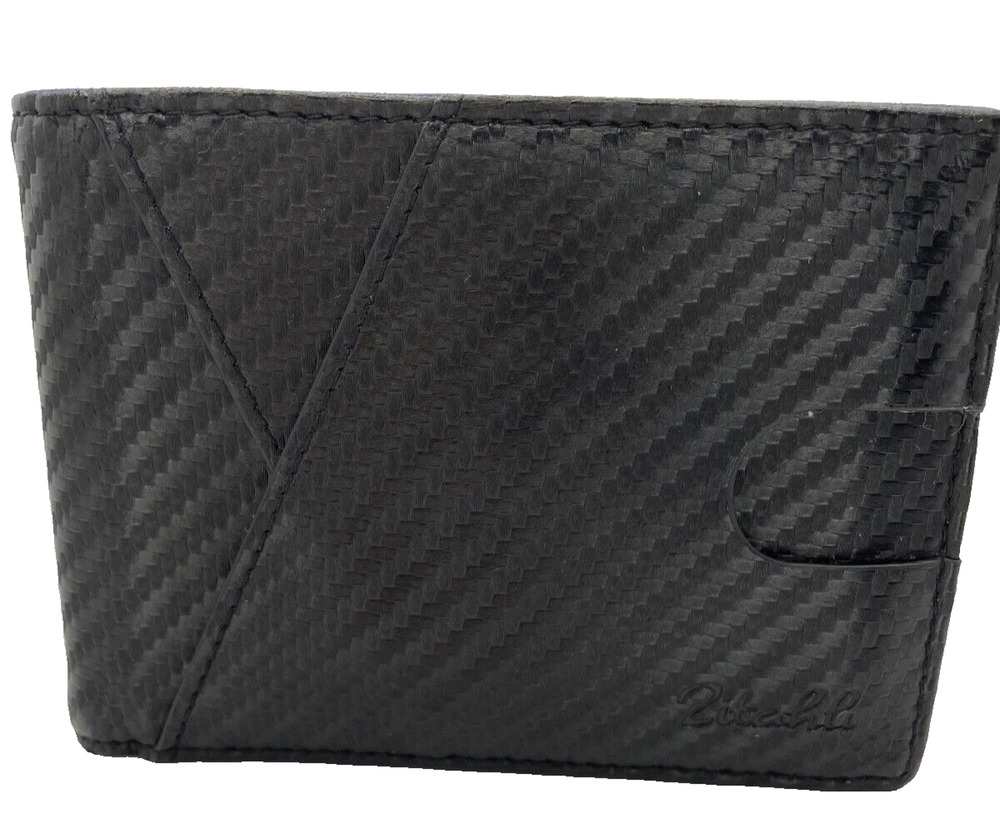 Black and Blue Zitahli Slim Wallet Men Faux Carbon Fiber- Pre-owned